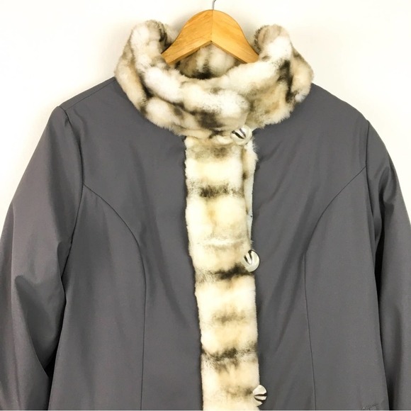 Hal Rubenstein gray leopard lined faux fur jacket Medium Penny Lane coat - Picture 9 of 14